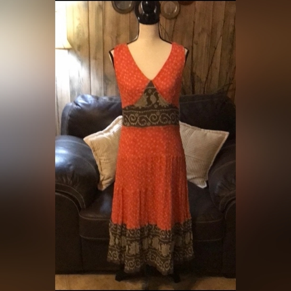 Charter Club Elegant Orange Patterned Sleeveless Silk Dress Size 12P